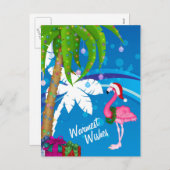 Warmste Wensen Palmbomen Flamingo Beach Kerst Feestdagenkaart (Voorkant / Achterkant)