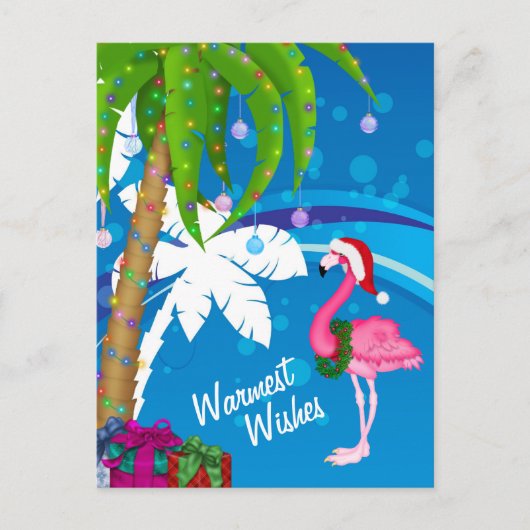 Warmste Wensen Palmbomen Flamingo Beach Kerst Feestdagenkaart (Voorkant)
