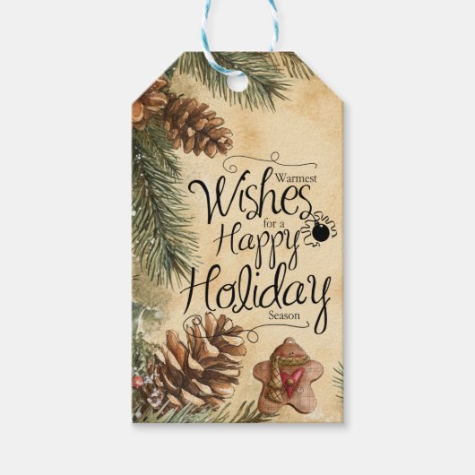 Warmste Wensen Prettig Kerstfeest Gemberkoek Cadeaulabel (Voorkant)