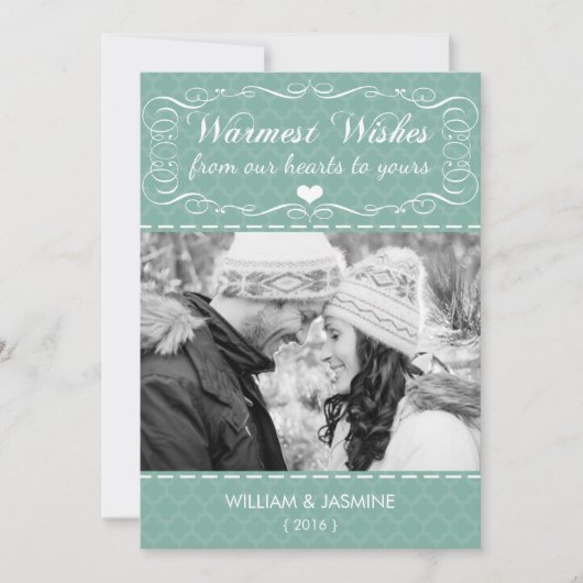 Warmste wensen Quatrefoil Blauwgroen kerstkaart (Voorkant)