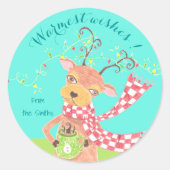 Warmste wensen - rendieren gepersonaliseerde stick ronde sticker (Voorkant)
