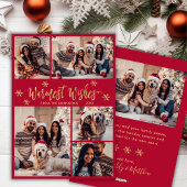 Warmste wensen Rood Goud Fotocollage Kerstmis Feestdagenkaart
