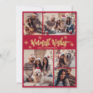 Warmste wensen Rood Goud Fotocollage Kerstmis Feestdagenkaart