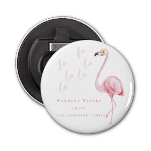 Warmste wensen Roze Waterverf Flamingo Fa La La Button Flesopener