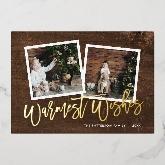 Warmste Wensen Rustiek Goud Script Foto Folie Feestdagenkaart (Voorkant)