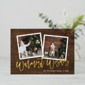 Warmste Wensen Rustiek Goud Script Foto Folie Feestdagenkaart (Staand Voorkant)