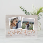 Warmste Wensen Rustiek Roos Goud Script Foto Feestdagenkaart (Staand voorkant)