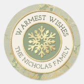 Warmste wensen Sage Green en Gold Snowflake Naam Ronde Sticker (Voorkant)