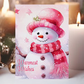 Warmste wensen Schattige Roze Sneeuwman Feestdagen Kaart