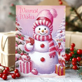 Warmste wensen Schattigee Roze Sneeuwman Feestdagen Kaart