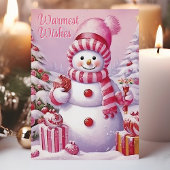 Warmste wensen Schattigee Roze Sneeuwman Feestdagen Kaart