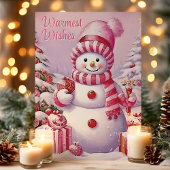 Warmste wensen Schattigee Roze Sneeuwman Feestdagen Kaart