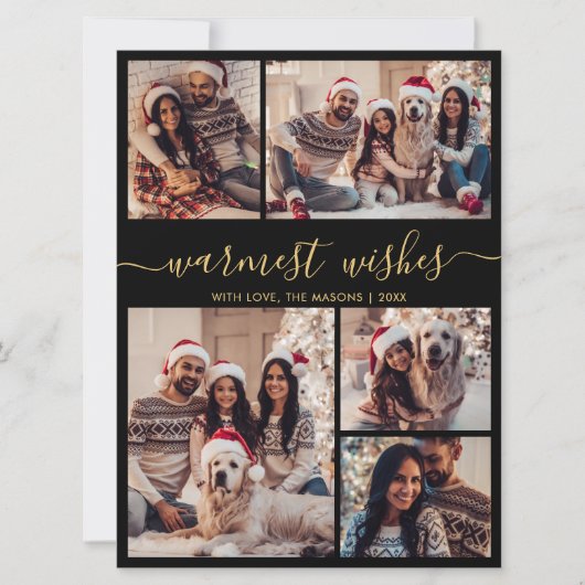 Warmste wensen Script 5 Photo Collage Kerstmis Feestdagenkaart (Voorkant)