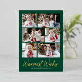 Warmste Wensen Script Green 6 Fotocollage Folie Feestdagenkaart (Staand Voorkant)
