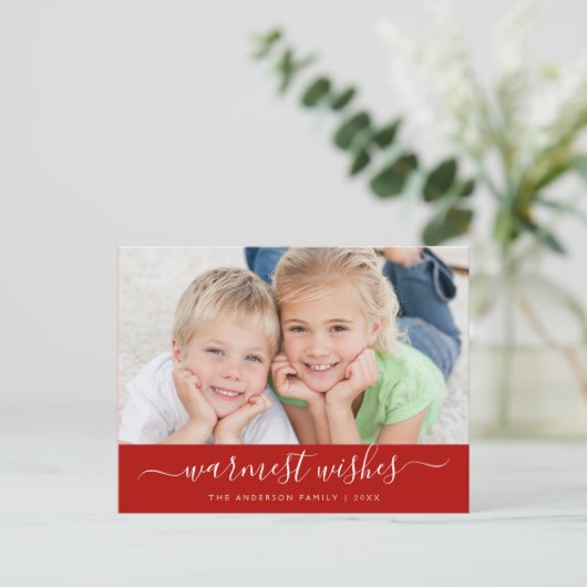 Warmste wensen Script Kerstkaart Feestdagenkaart (Staand voorkant)