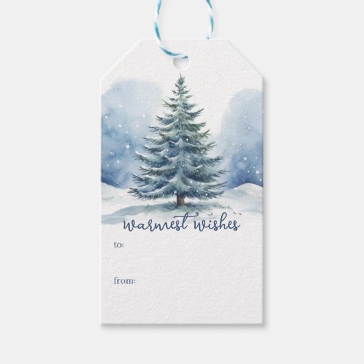 Warmste Wensen Sneeuw Bedekt Evergreen Tree Cadeaulabel (Voorkant)