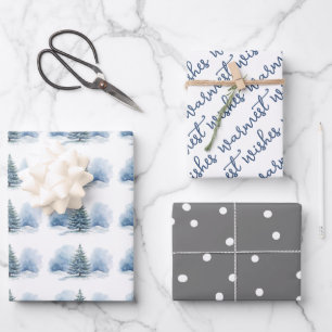 Warmste Wensen Sneeuw Bedekt Evergreen Tree Inpakpapier Vel