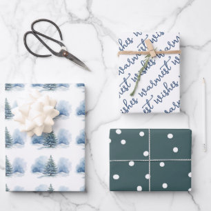 Warmste Wensen Sneeuw Bedekt Evergreen Tree Inpakpapier Vel