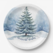 Warmste Wensen Sneeuw Bedekt Evergreen Tree Papieren Bordje (Voorkant)