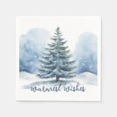 Warmste Wensen Sneeuw Bedekt Evergreen Tree Servet (Voorkant)