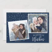 Warmste wensen sneeuwdonkerblauw 2-foto's met Kers Feestdagenkaart (Voorkant)