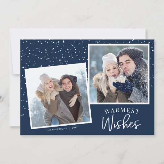 Warmste wensen sneeuwdonkerblauw 2-foto's met Kers Feestdagenkaart (Voorkant)