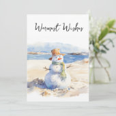Warmste Wensen Sneeuwman het strand Feestdagenkaart (Staand voorkant)