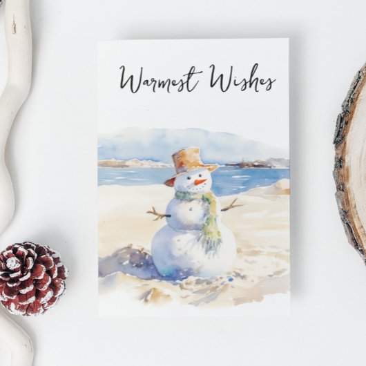 Warmste Wensen Sneeuwman het strand Feestdagenkaart