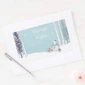 Warmste wensen Sneeuwman met slee Sneeuwend Blauwg Rechthoekige Sticker (Envelop)