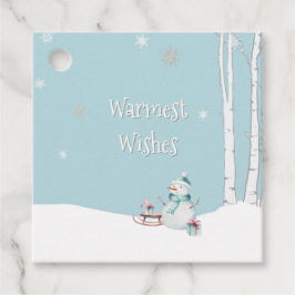 Warmste wensen Sneeuwman slee geschenken Bedankjes Labels