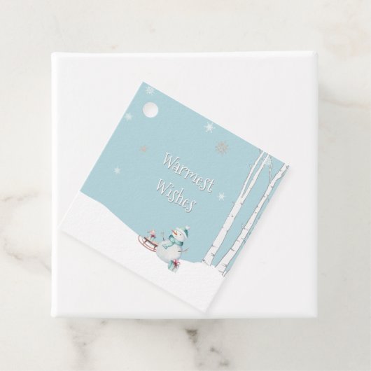 Warmste wensen Sneeuwman slee geschenken Bedankjes Labels (In situ)