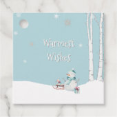 Warmste wensen Sneeuwman slee geschenken Bedankjes Labels (Voorkant)