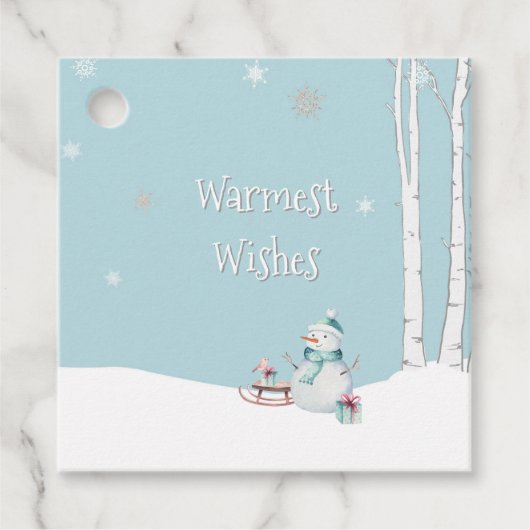 Warmste wensen Sneeuwman slee geschenken Bedankjes Labels (Voorkant)