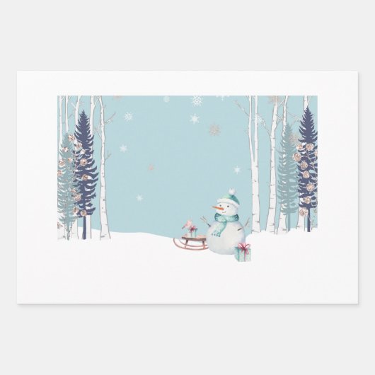 Warmste wensen Sneeuwman slee geschenken Inpakpapier Vel (Voorkant 3)