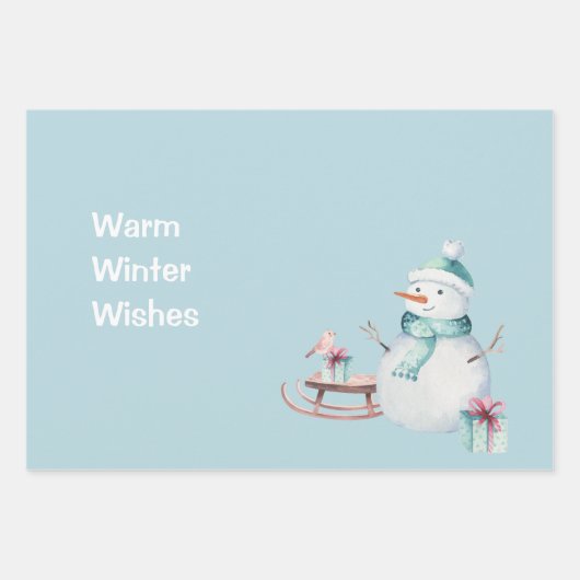 Warmste wensen Sneeuwman slee geschenken Inpakpapier Vel (Voorkant 2)