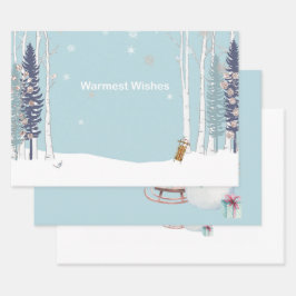 Warmste wensen Sneeuwman slee geschenken Inpakpapier Vel