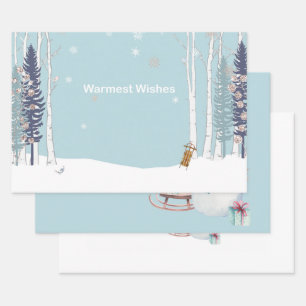 Warmste wensen Sneeuwman slee geschenken Inpakpapier Vel