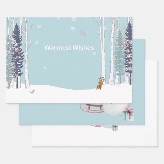 Warmste wensen Sneeuwman slee geschenken Inpakpapier Vel (Set)