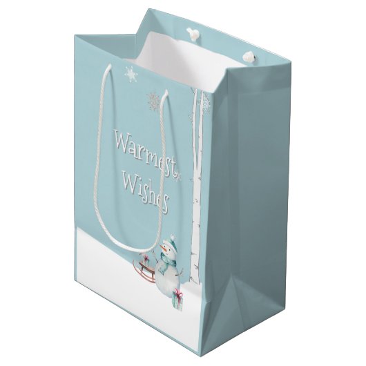 Warmste wensen Sneeuwman slee geschenken Medium Cadeauzakje (Voorkant Gekanteld)