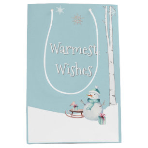 Warmste wensen Sneeuwman slee geschenken Medium Cadeauzakje