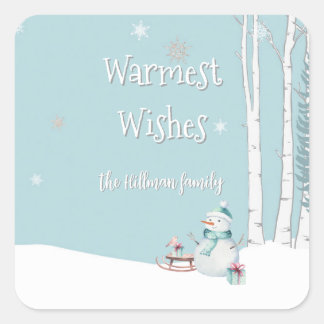Warmste Wensen Sneeuwman Slee Giften Persoonlijk Vierkante Sticker