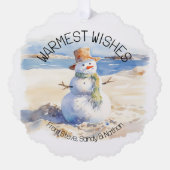 Warmste Wensen Snowman Beach Sand Ornament Kaart (Voorkant)