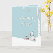 Warmste wensen Snowman slee cadeaus gepersonalisee Kaart (Gele Bloem)