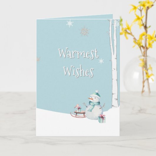 Warmste wensen Snowman slee cadeaus gepersonalisee Kaart (Gele Bloem)
