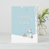 Warmste wensen Snowman slee cadeaus gepersonalisee Kaart (Staand voorkant)