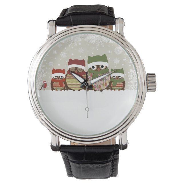 Warmste wint  lederen riem van de familie Owl Horloge (Voorkant)