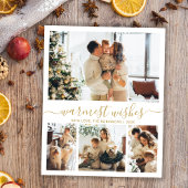Warmste Wishes Gold Script 4 Photo Christmas Kaart