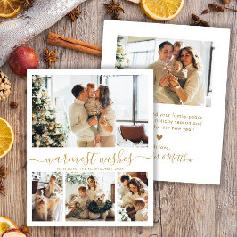 Warmste Wishes Gold Script 4 Photo Christmas Kaart