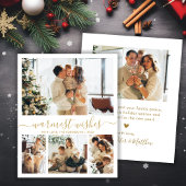 Warmste Wishes Gold Script 4 Photo Christmas Kaart