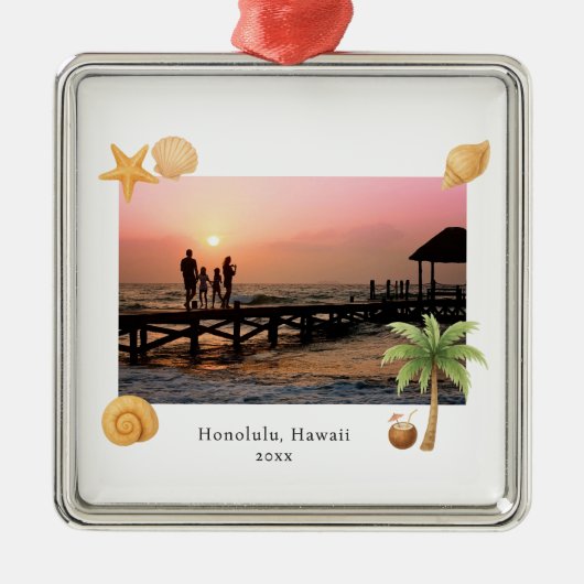 Warmste Wishes Strandfoto Moderne Kerst Metalen Ornament (Voorkant)